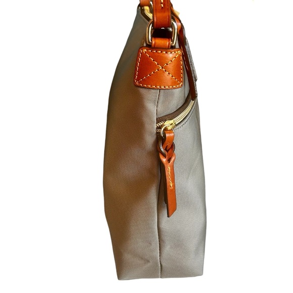 Dooney & Bourke Nylon Crossbody Purse Gray with Tan Leather Trim Accents - Picture 6 of 14